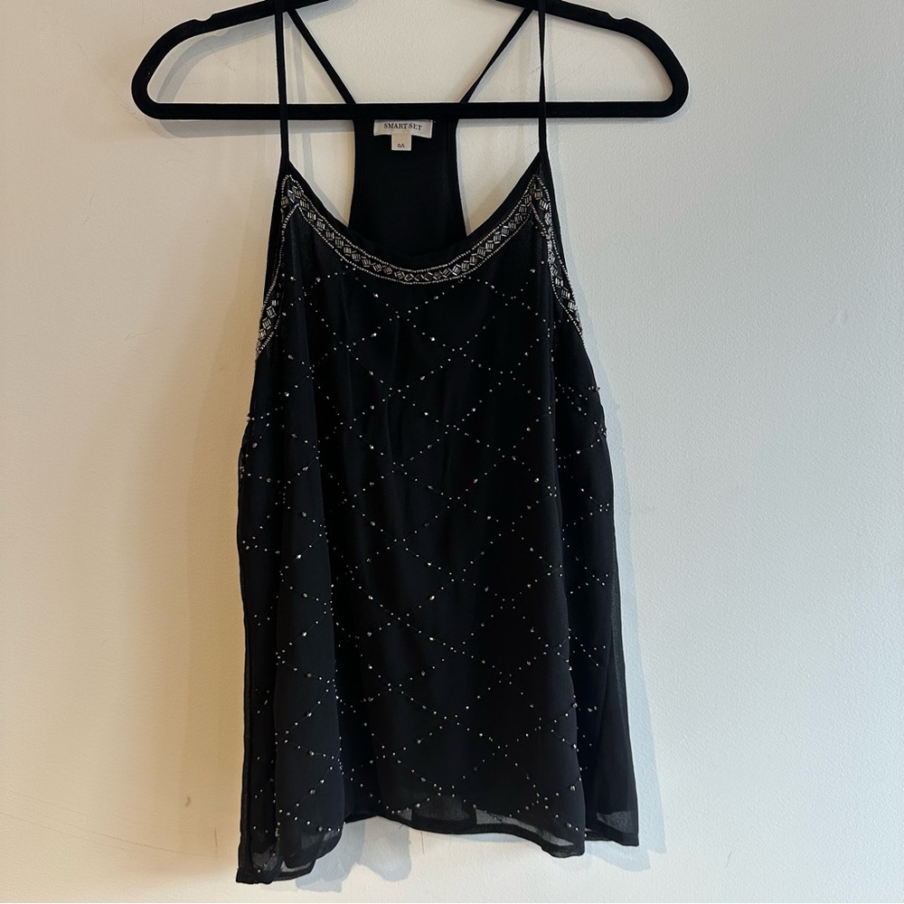 Y2K Black Beaded Women's Tank Top